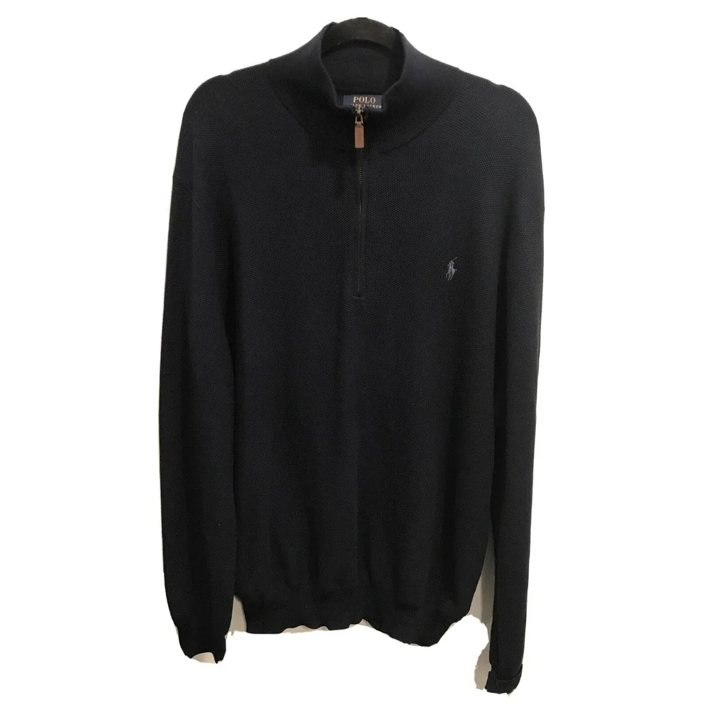 Polo Ralph Lauren Mens Sweater 1/4 Zip XXL Blue Pima Long Sleeve Blue Pony Golf